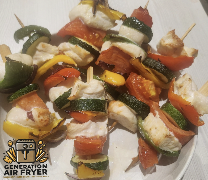 recette airfryer : brochette de poulet et légume au miel